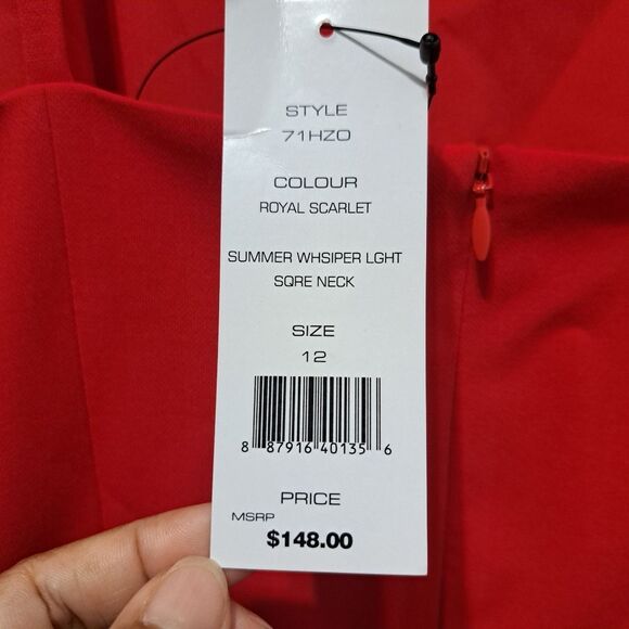 French Connection Whisper Square Neck Mini Dress Size 12 Royal Scarlet NWT - Picture 9 of 13